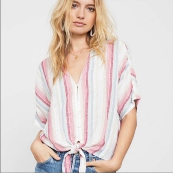 Rails Tops - Rails Striped Tie Front Button Down Blouse | Size Small